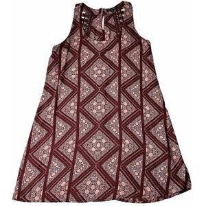 As U Wish Burgundy Boho Floral Floral Tunic Dress Lace Keyhole Back Lined Medium